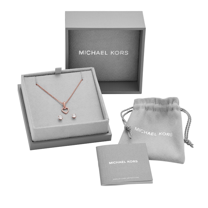 Michael Kors 14ct Rose Gold Plated Open Heart Pendant & Earrings Set