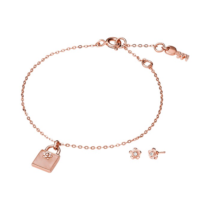 Michael Kors Kors Colour Rose Gold Plated Bracelet & Earrings Set