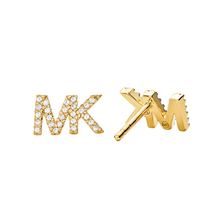 Michael Kors Logo Yellow Gold Tone Cubic Zirconia Earrings