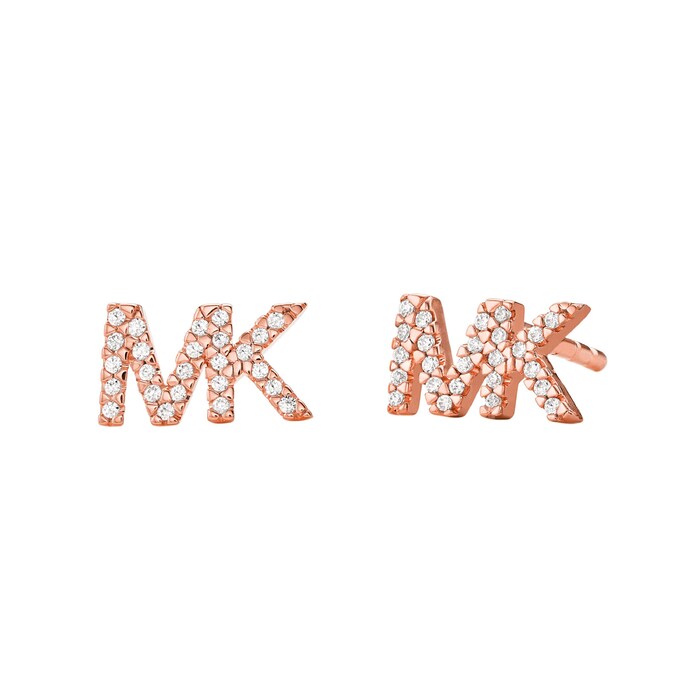 Michael Kors Logo Rose Gold Tone Cubic Zirconia Earrings