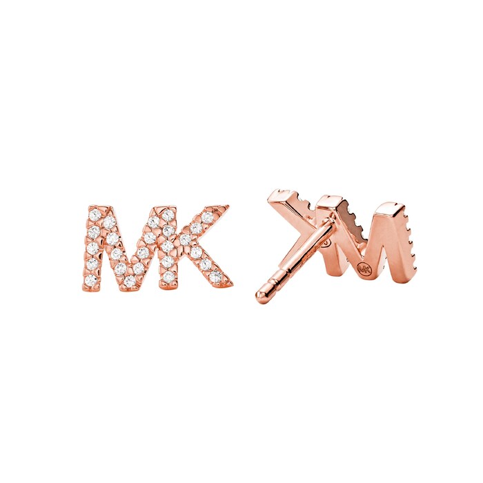 Michael Kors Logo Rose Gold Tone Cubic Zirconia Earrings