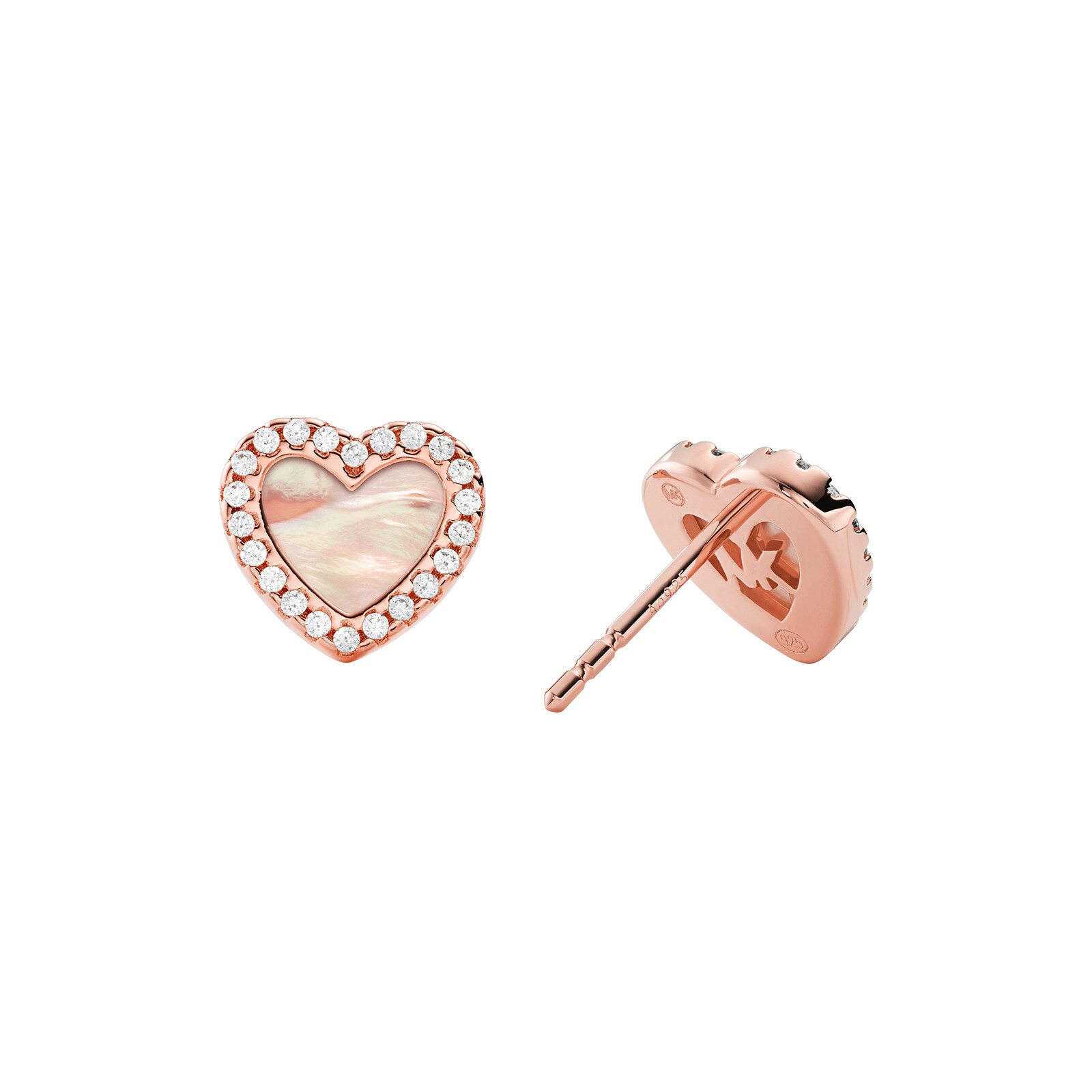 Michael Kors 14ct Rose Gold Plated Pave Mother of Pearl Heart Earrings Michael Kors 14ct Rose Gold Plated Pave Mother of Pearl Heart Earrings