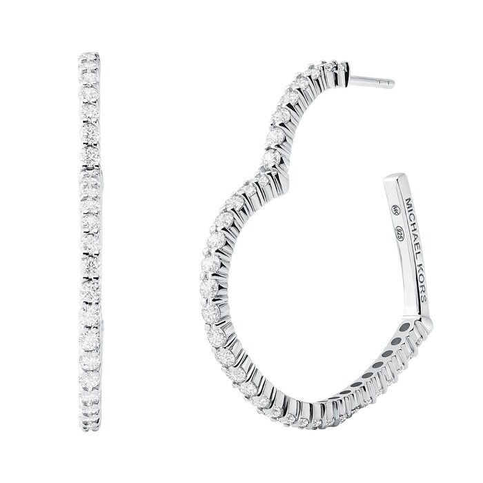 Michael Kors Heart Sterling Silver Hoop Earrings