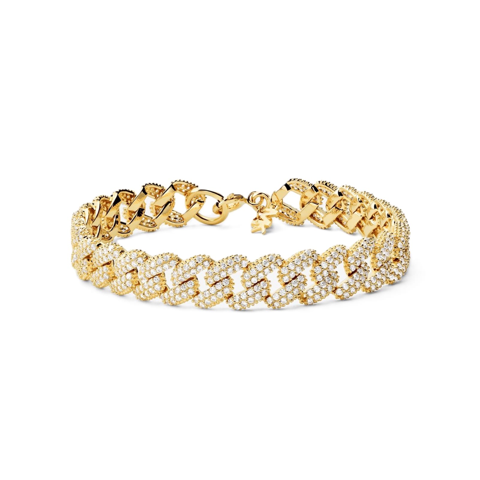 Yellow Gold Plated Statement Link Cubic Zirconia Chain Bracelet