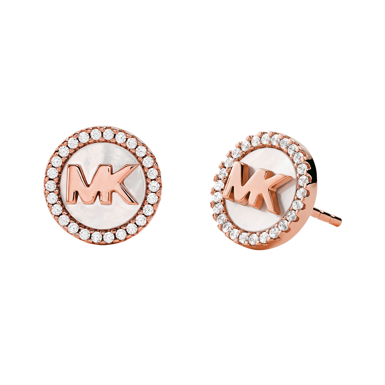 Rose Gold Plated Mother Of Pearl Logo Stud Earrings