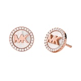 Michael Kors Rose Gold Plated Mother Of Pearl Logo Stud Earrings