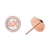 Michael Kors 14ct Rose Gold Coloured Mother Of Pearl Logo Stud Earrings