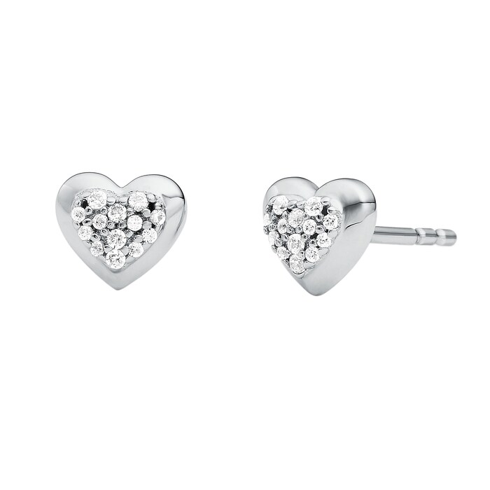 Michael Kors Sterling Silver Love Heart Cubic Zirconia Stud Earrings