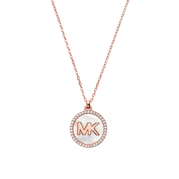 Michael Kors Rose Gold Plated Mother Of Pearl Logo Pendant
