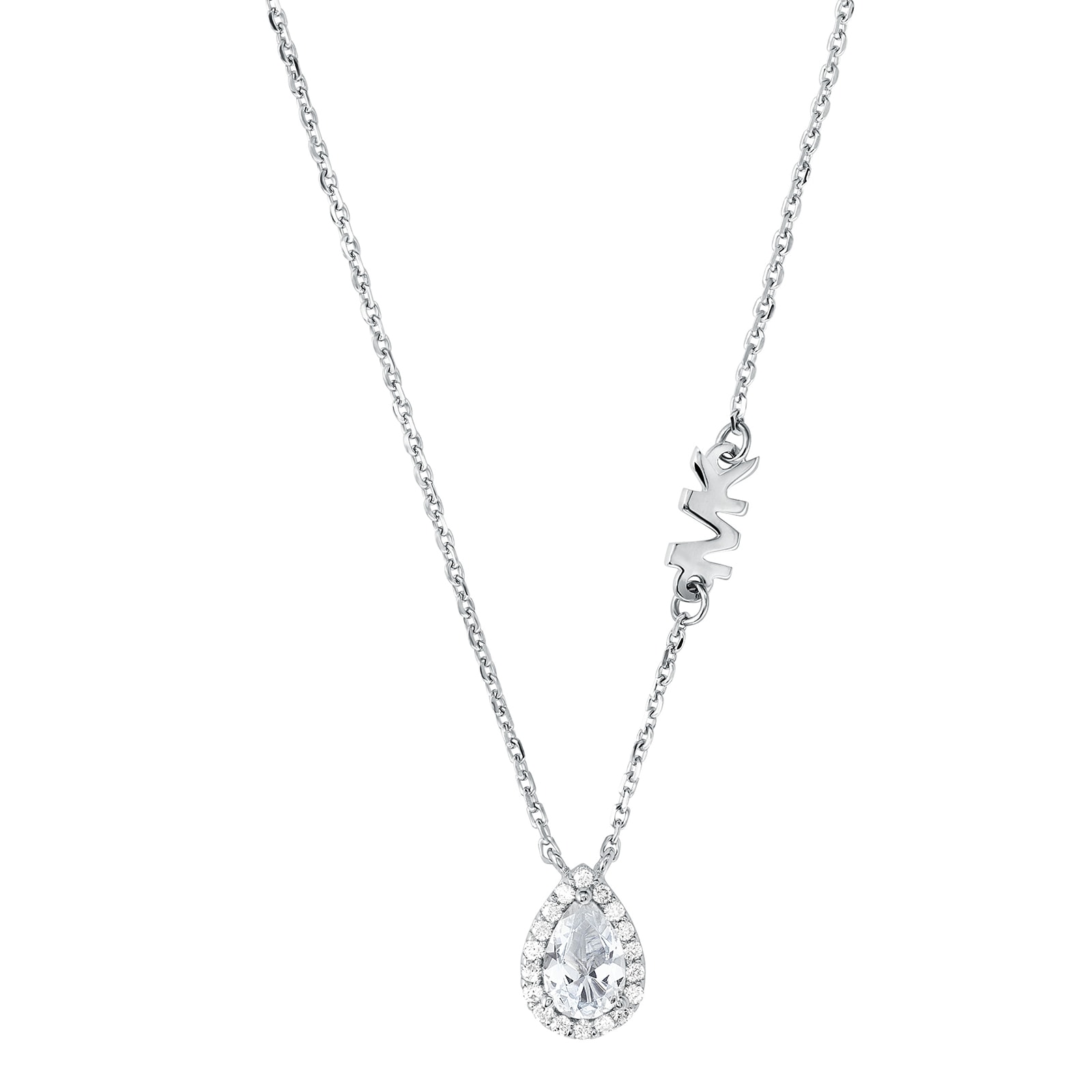 Michael Kors Sterling Silver Kors Brilliance Cubic Zirconia Pear Necklace