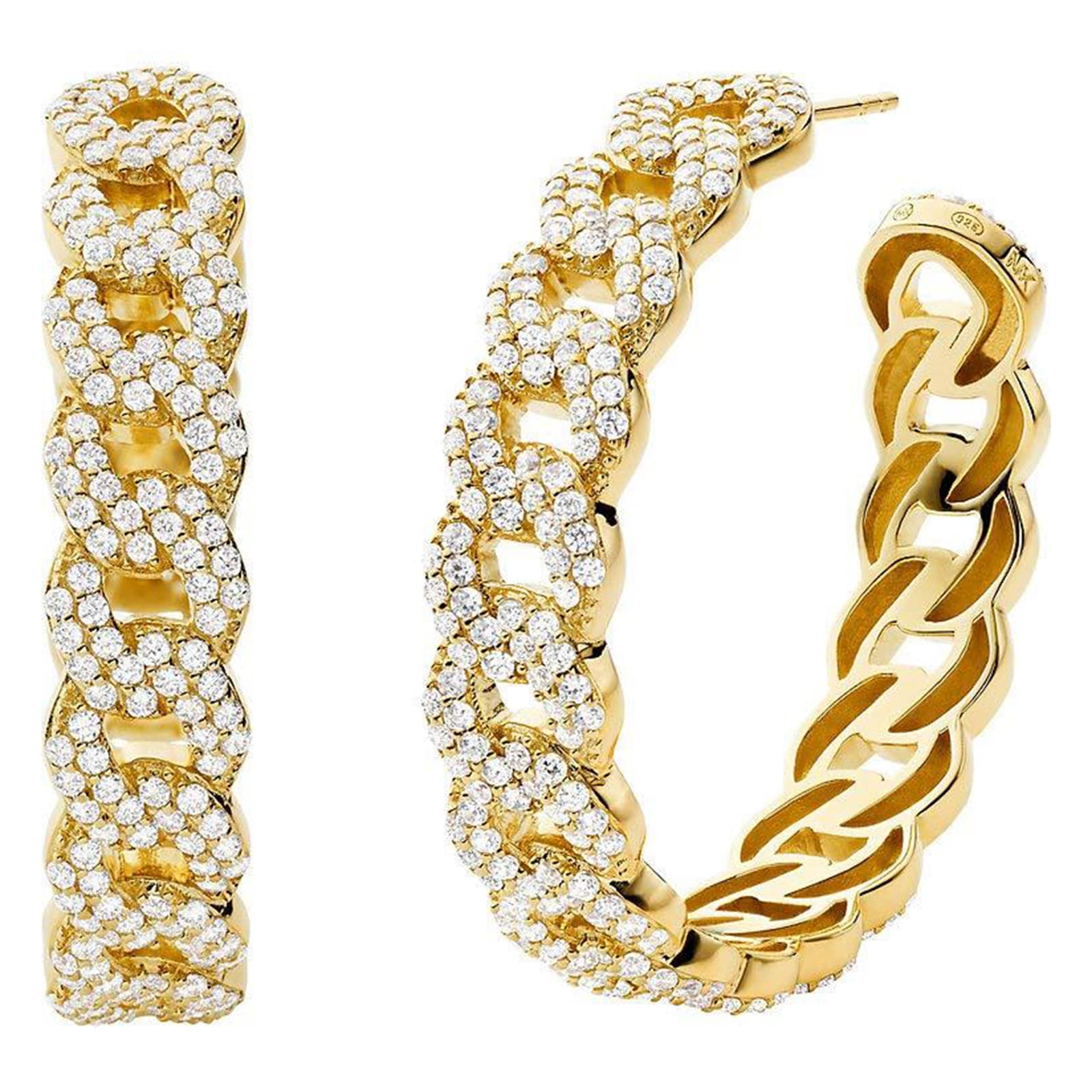 Michael Kors Yellow Gold Coloured Statement Link Cubic Zirconia Hoop Earrings