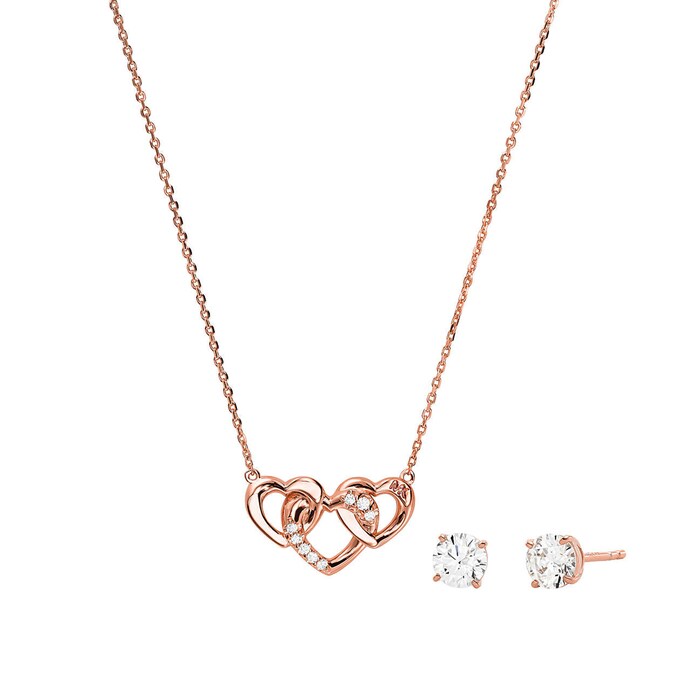 Michael Kors Rose Gold Coloured Cubic Zirconia Trio Heart Premium Box Set