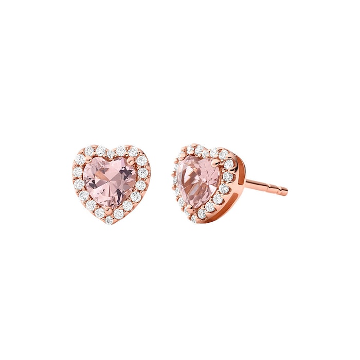 Michael Kors 14ct Rose Gold Coloured Kors Brilliance Cubic Zirconia Heart Stud Earrings