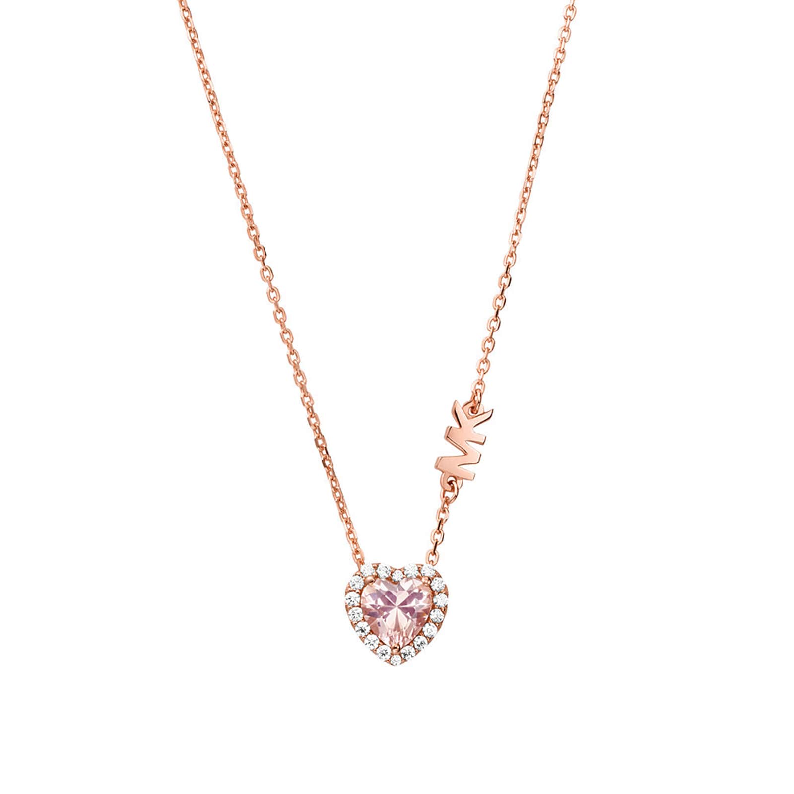 Michael Kors 14ct Rose Gold Coloured Kors Brilliance Cubic Zirconia Heart Necklace