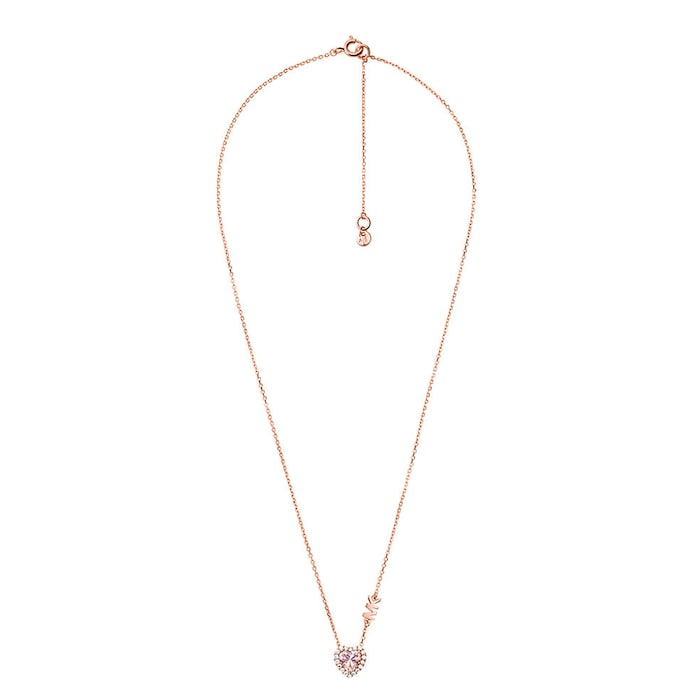 Michael Kors 14ct Rose Gold Coloured Kors Brilliance Cubic Zirconia Heart Necklace