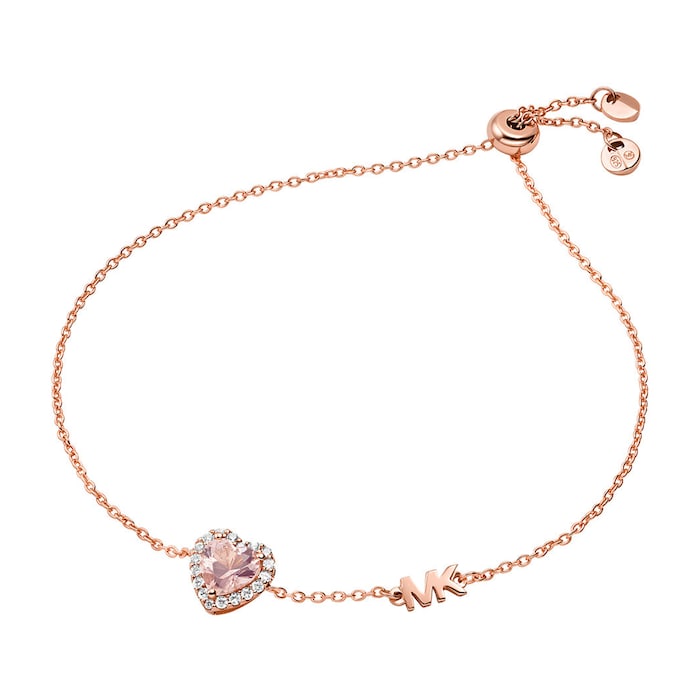 Michael Kors 14ct Rose Gold Plated Kors Brilliance Cubic Zirconia Heart Bracelet