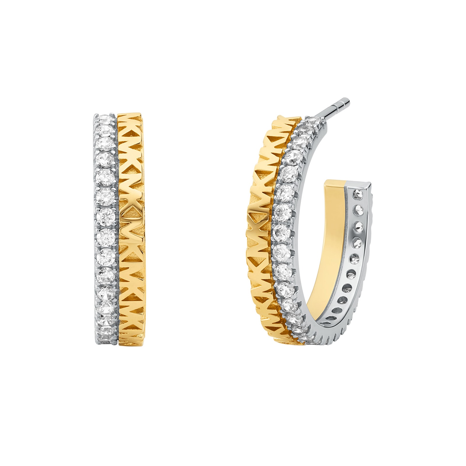 Michael Kors Two Tone Monogram Hoop Earrings