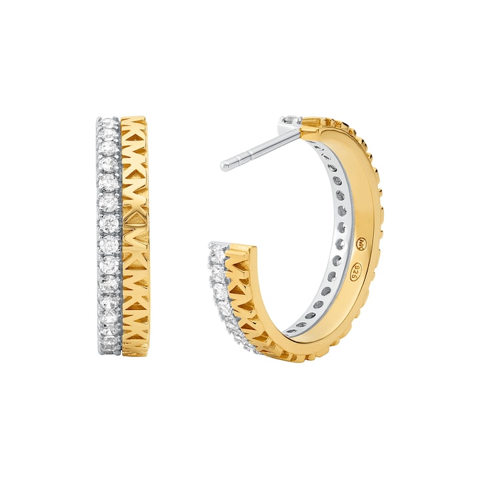 Michael Kors Two Tone Monogram Hoop Earrings