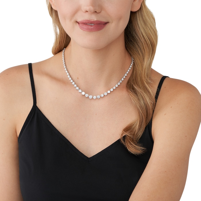 Michael Kors Sterling Silver Crystal Graduated Line Necklace
