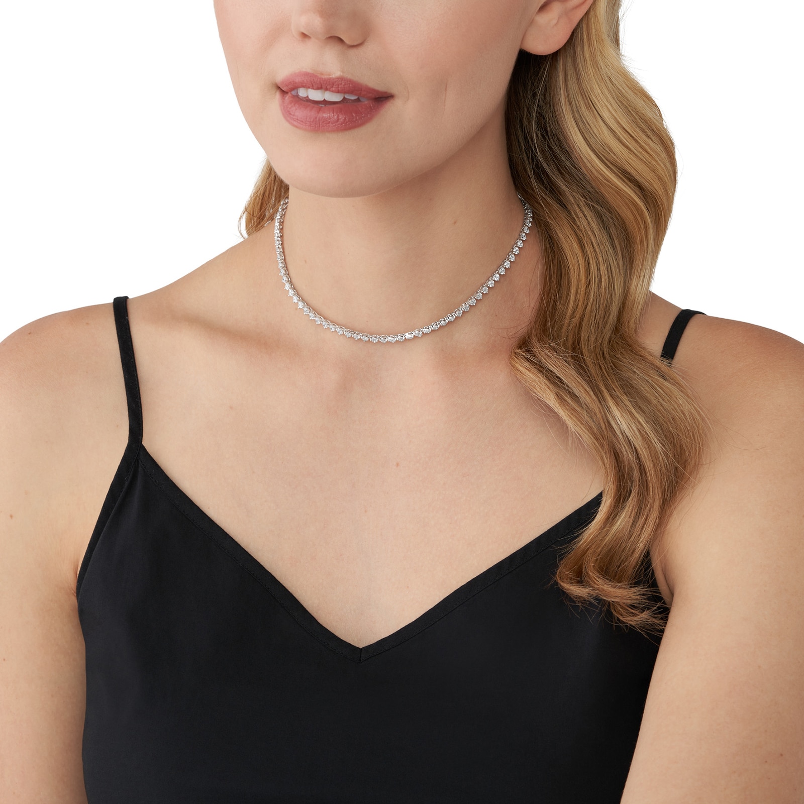 Michael Kors Sterling Silver Crystal Line Necklace