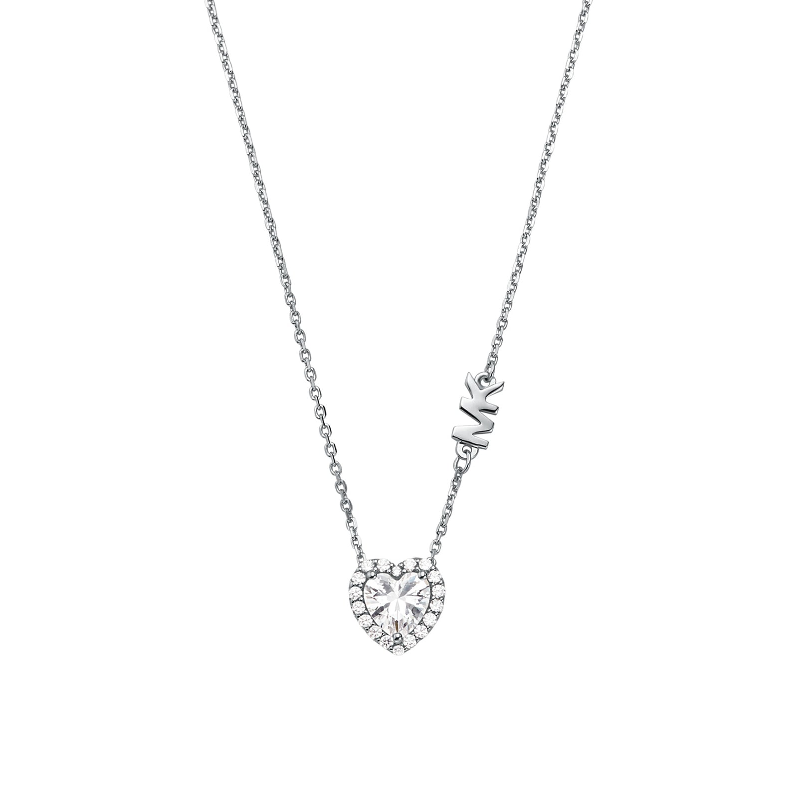 Michael Kors Silver Crystal Heart Necklace