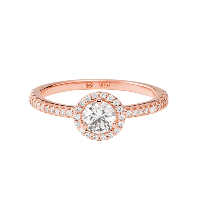 Michael Kors Ladies Rose Gold Coloured Cubic Zirconia Halo Ring - Ring Size P