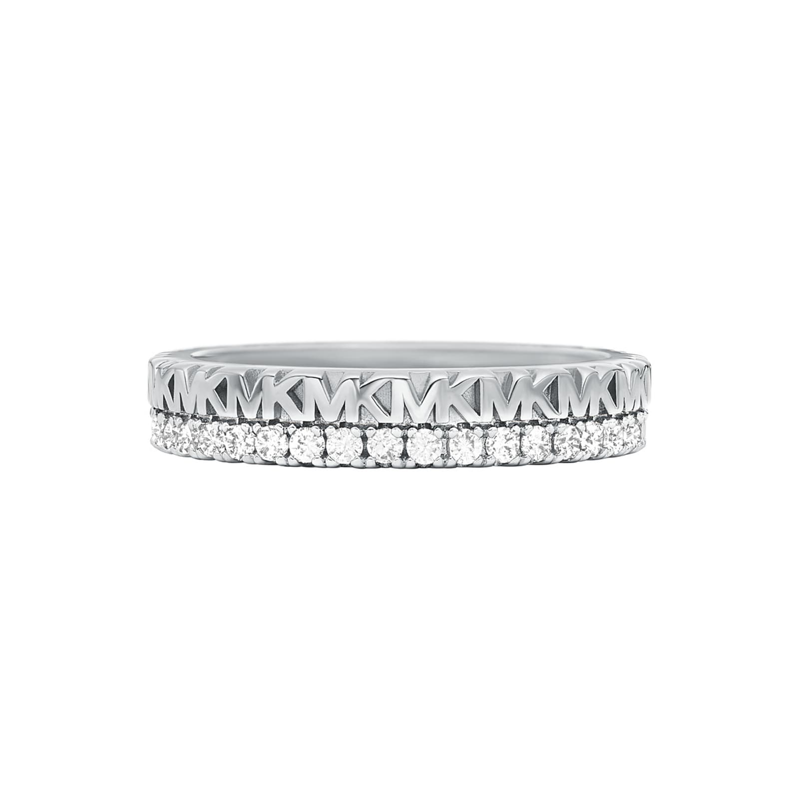 Michael Kors Ladies Sterling Silver Cubic Zirconia MK Logo Band Ring Ring Size L MKC1581AN040 Goldsmiths