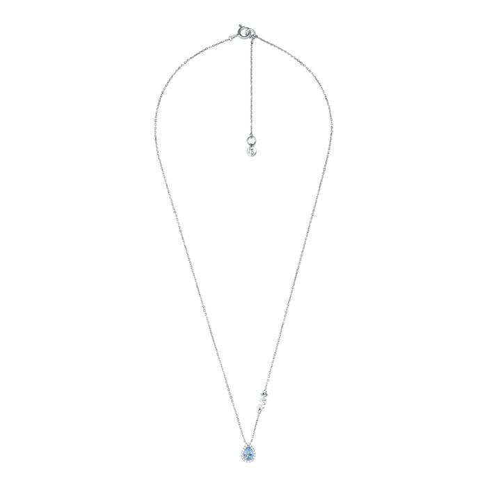 Michael Kors Silver Pear Shaped Blue Crystal Necklace