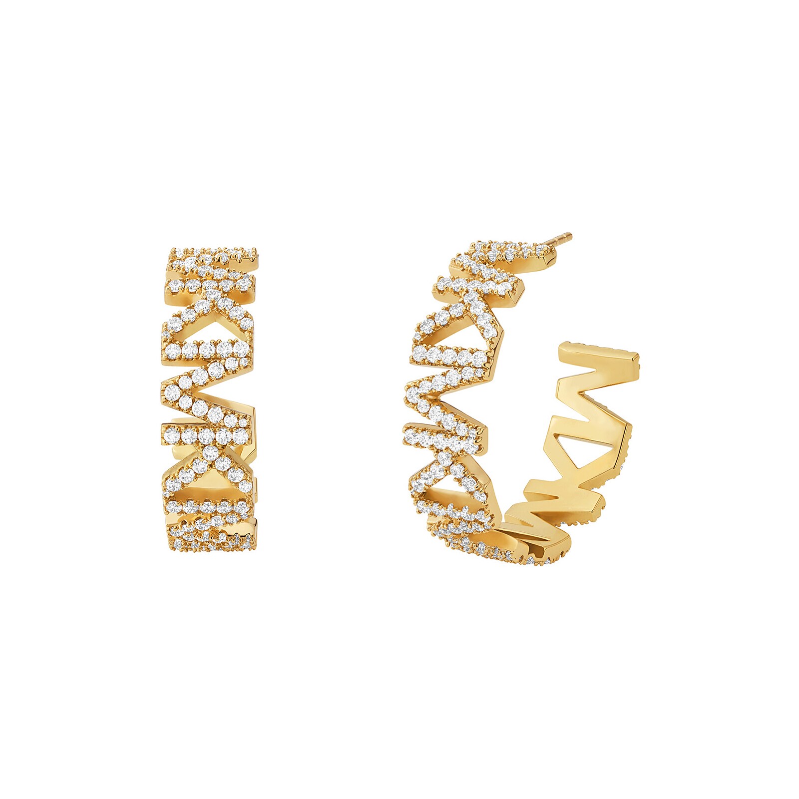 Michael Kors Yellow Gold Coloured MK Logo Crystal Hoop Earrings Michael Kors Yellow Gold Coloured MK Logo Crystal Hoop Earrings