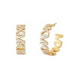 Michael Kors Yellow Gold Coloured MK Logo Crystal Hoop Earrings