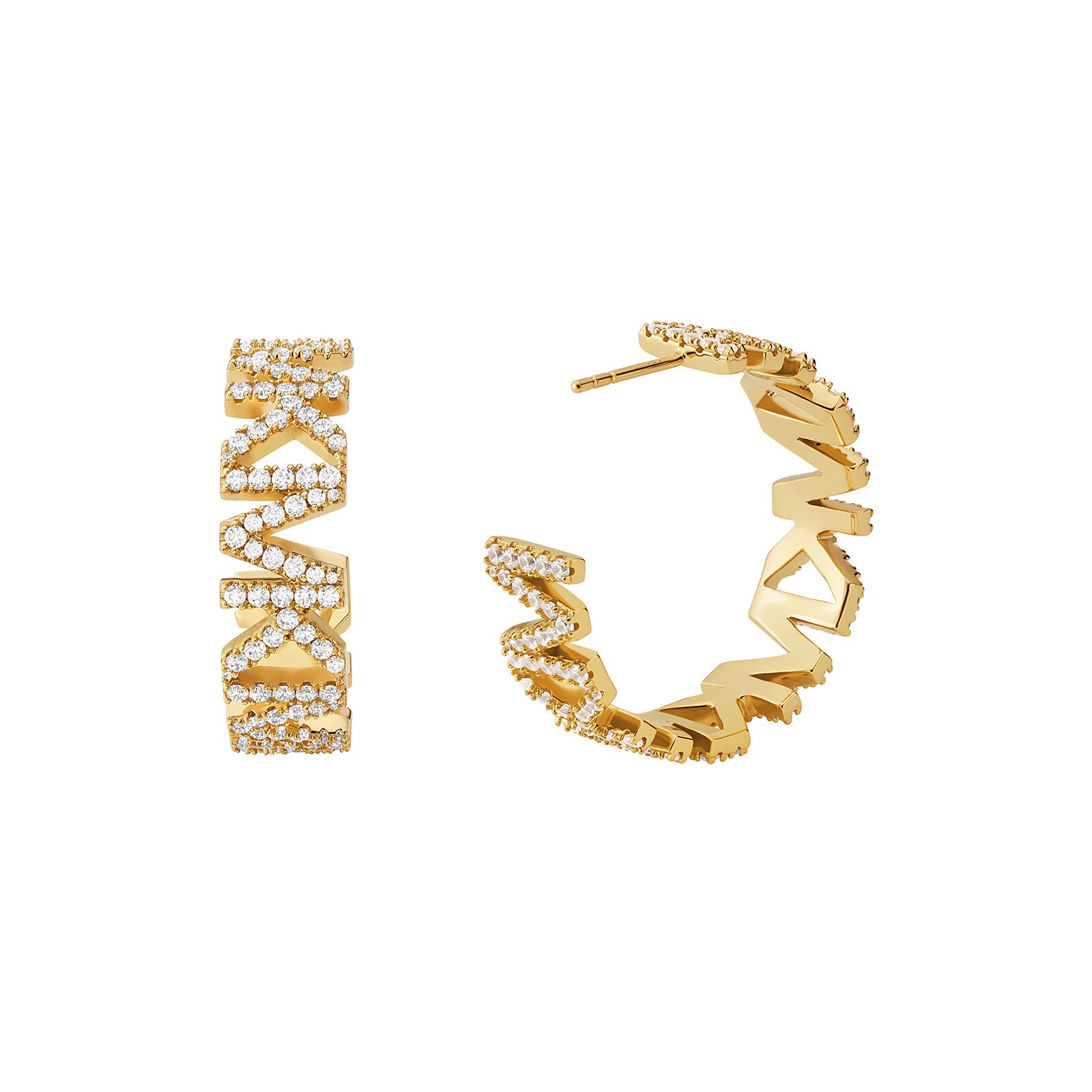 Michael Kors Yellow Gold Coloured MK Logo Crystal Hoop Earrings Michael Kors Yellow Gold Coloured MK Logo Crystal Hoop Earrings