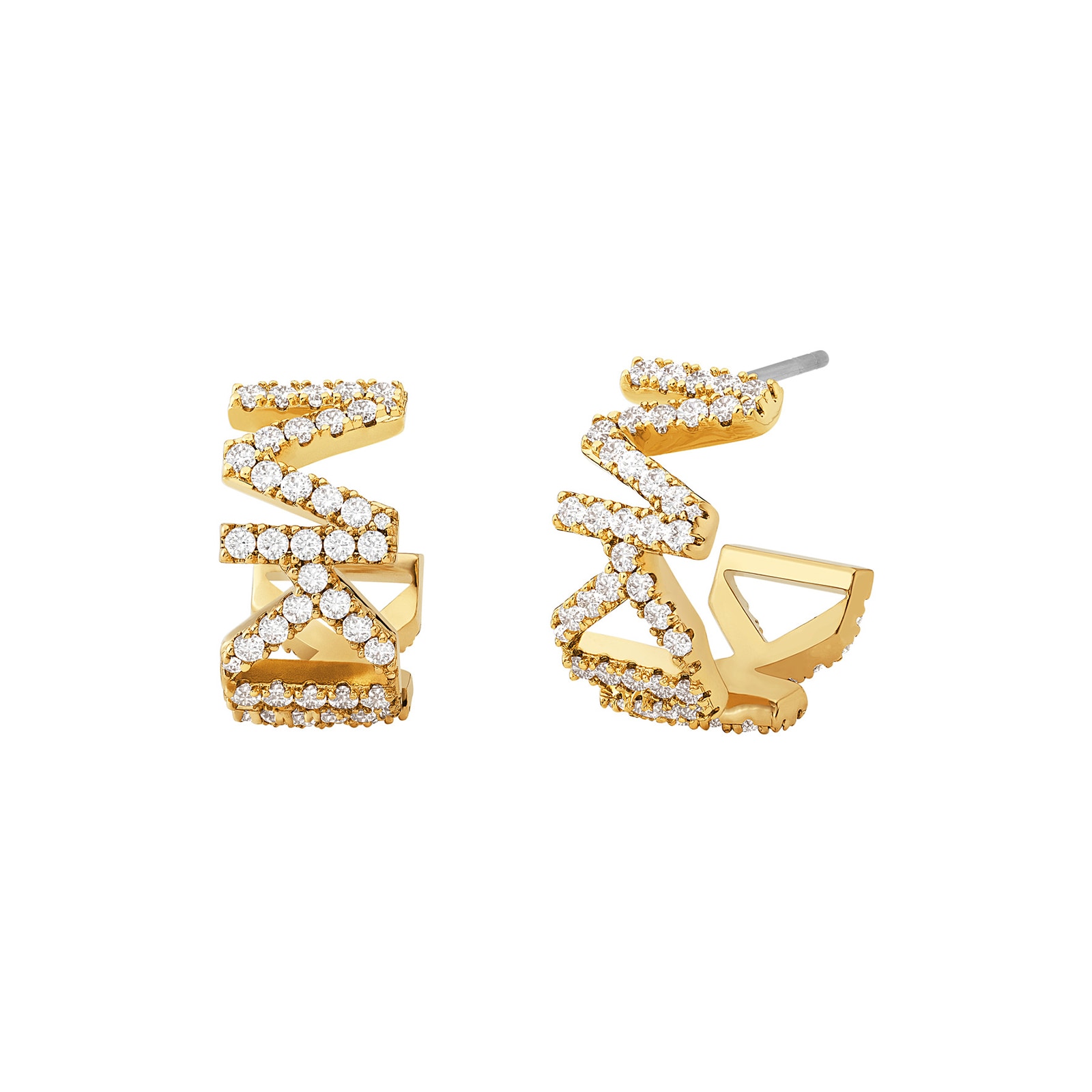Yellow Gold Plated MK Logo Crystal Hoop Earrings