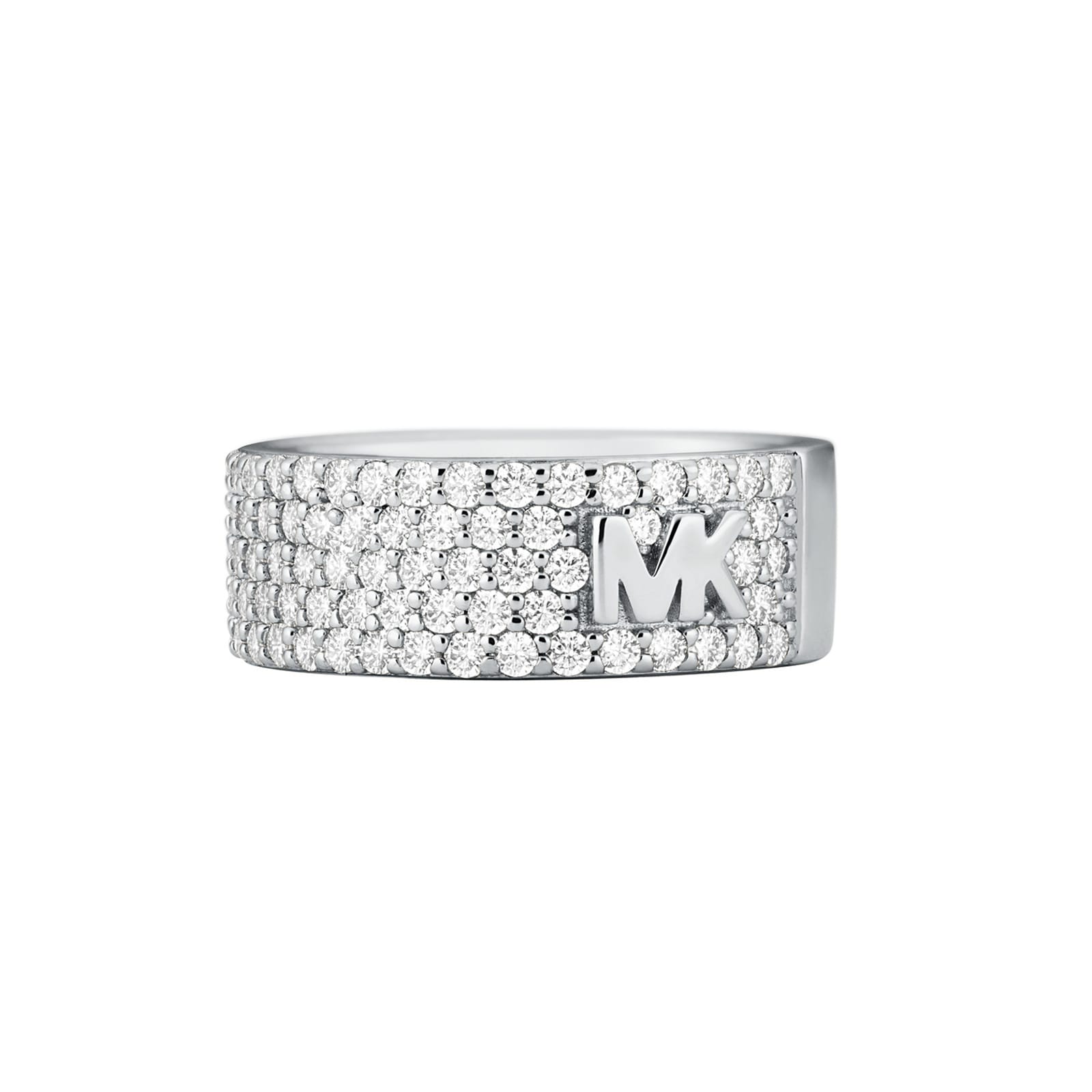 Michael Kors Ladies Sterling Silver MK Logo Cubic Zirconia Ring