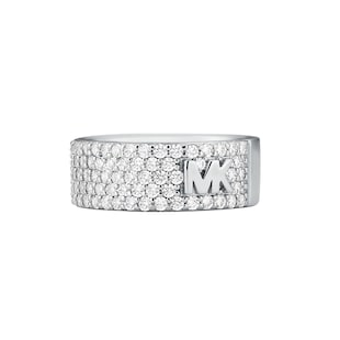 Michael Kors Ladies Sterling Silver MK Logo Cubic Zirconia Ring