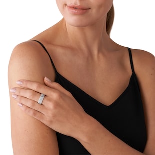 Michael Kors Ladies Sterling Silver MK Logo Cubic Zirconia Ring