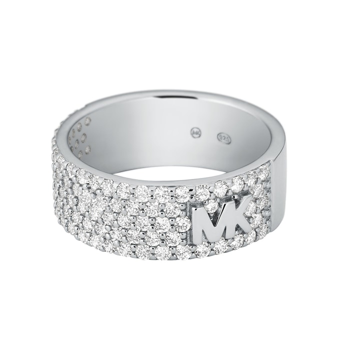 Michael Kors Ladies Sterling Silver MK Logo Cubic Zirconia Ring