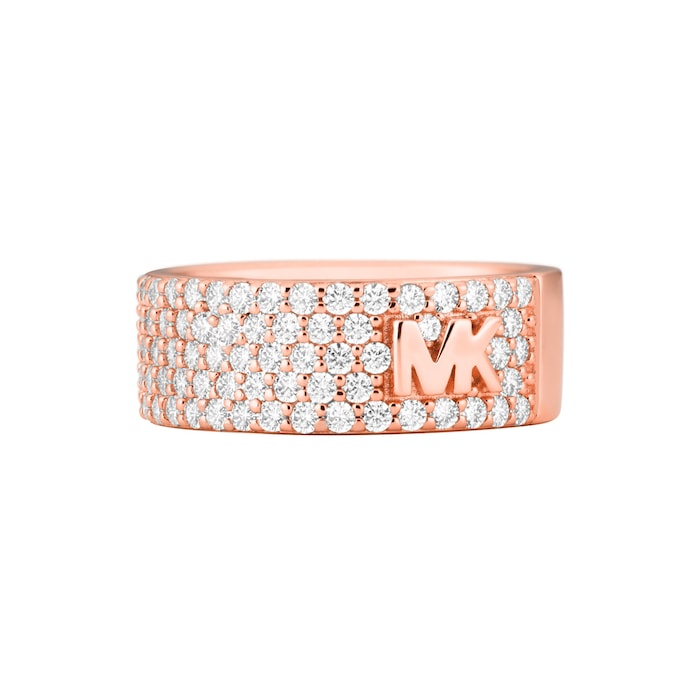 Michael Kors Ladies Rose Gold Coloured MK Logo Cubic Zirconia Ring