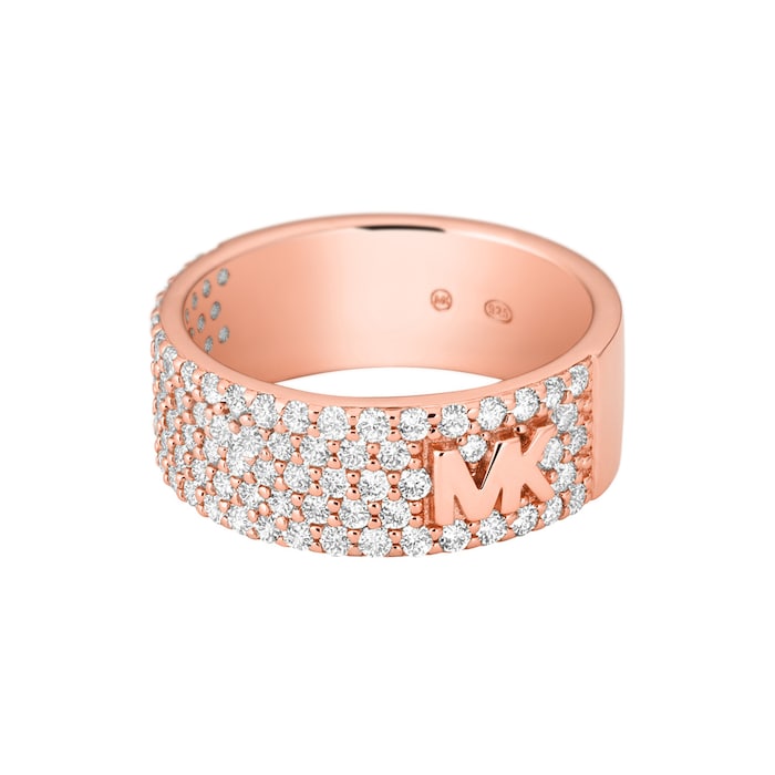 Michael Kors Ladies Rose Gold Coloured MK Logo Cubic Zirconia Ring