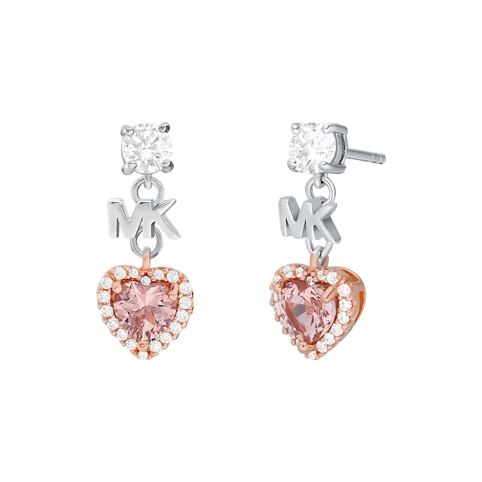 Michael Kors Silver Two Toned Heart Drop Earrings