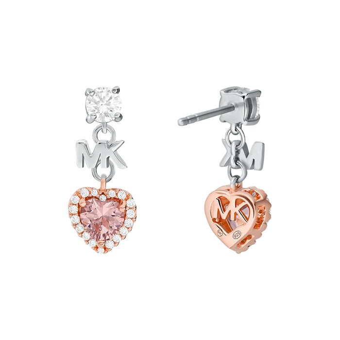 Michael Kors Silver Two Toned Heart Drop Earrings