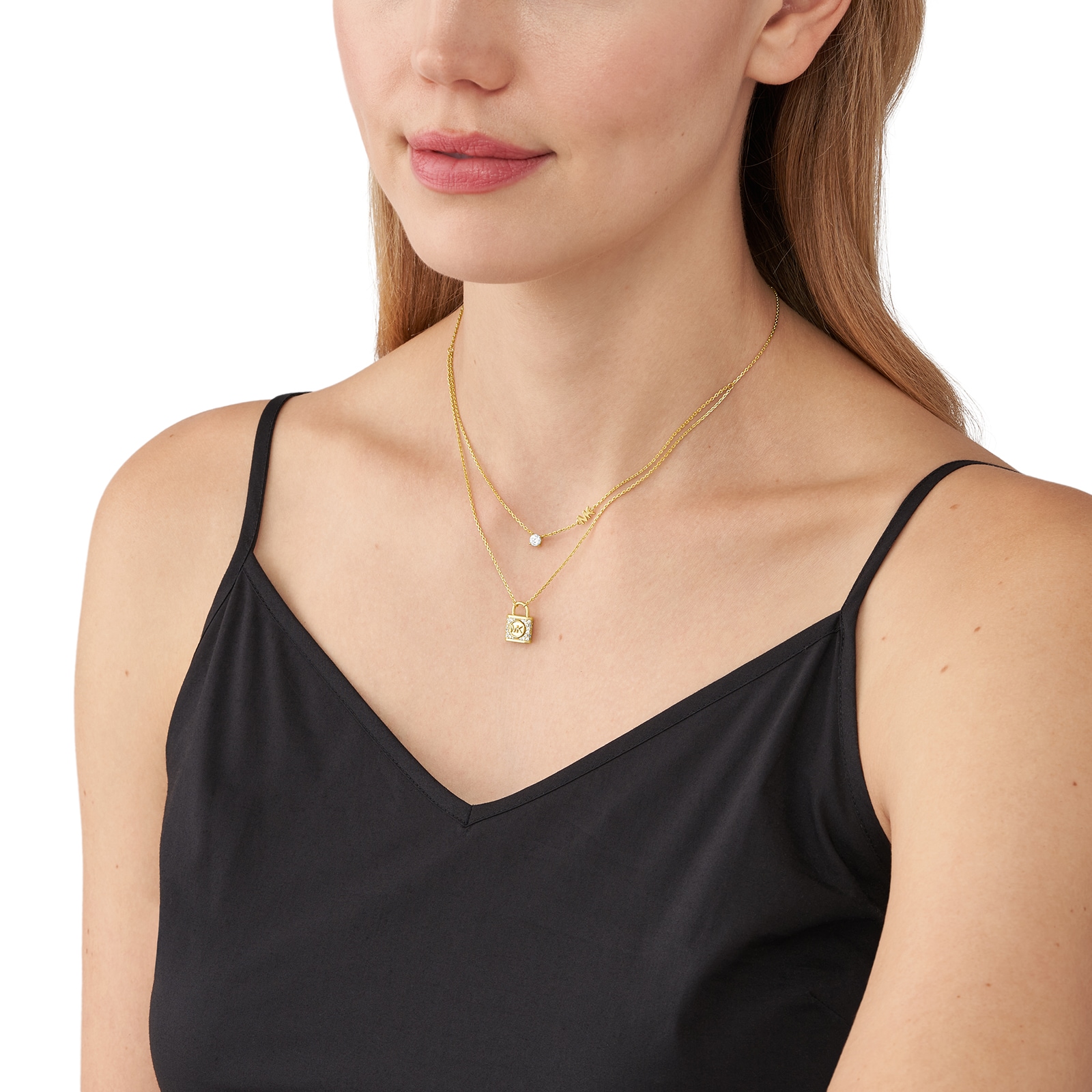 Michael Kors Yellow Gold Coloured MK Logo Padlock Necklace