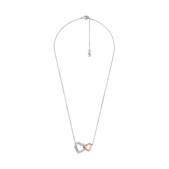 Michael Kors Sterling Silver & Rose Gold Coloured Pave Interlocking Heart Necklace