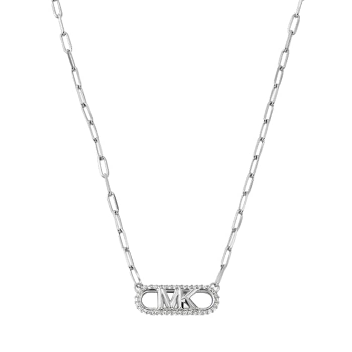 Michael Kors Sterling Silver Pave Logo Necklace