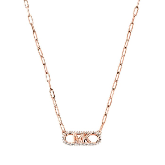 Michael Kors Rose Gold Coloured Pave Logo Necklace