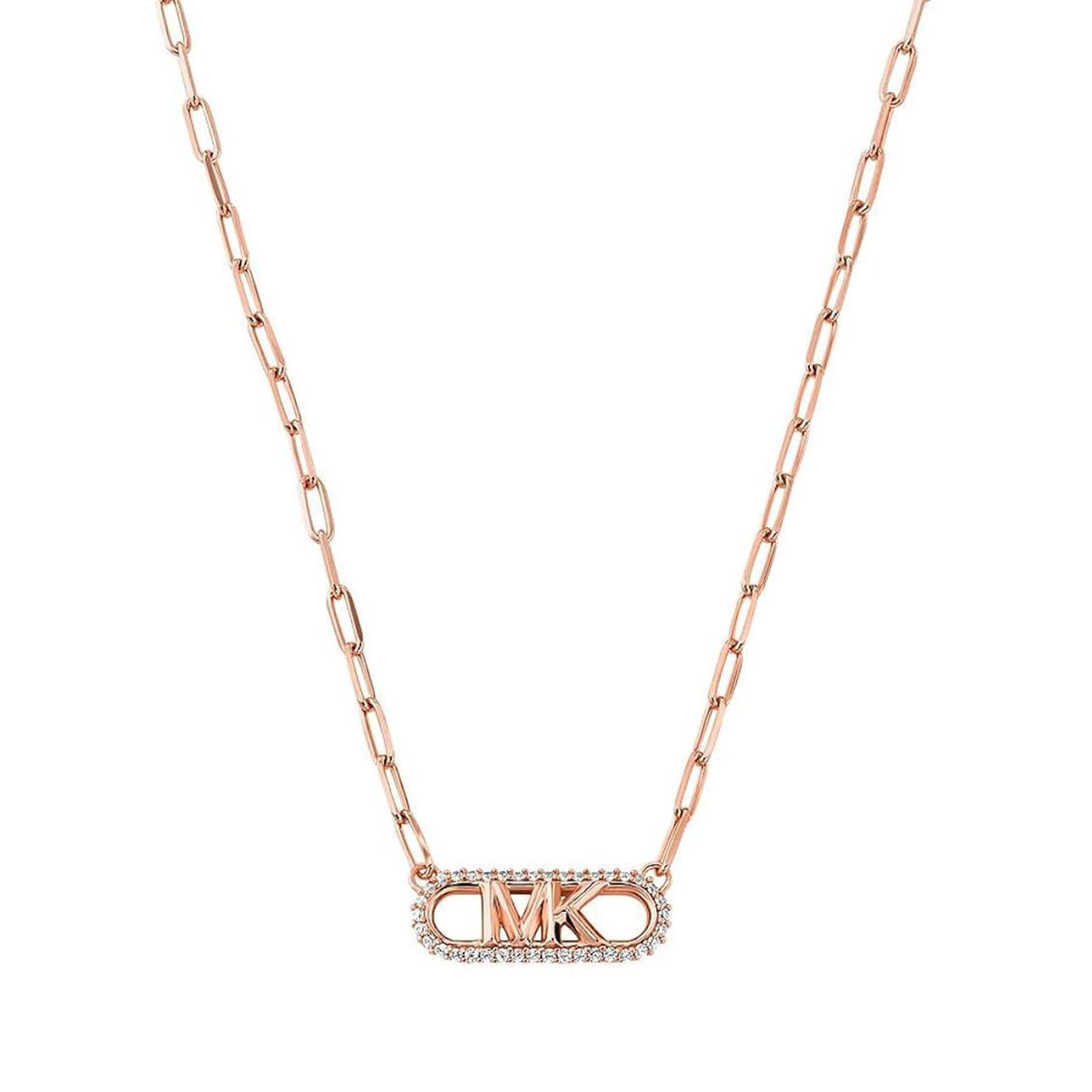 Michael Kors Rose Gold Coloured Pave Logo Necklace