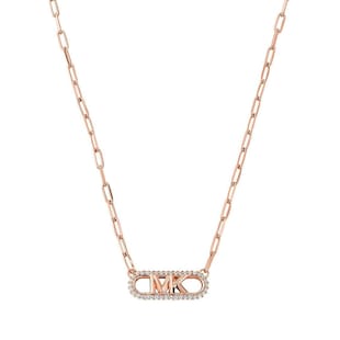 Michael Kors Rose Gold Coloured Pave Logo Necklace