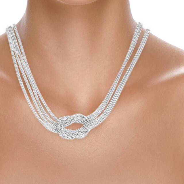Goldsmiths Italian Sterling Silver Central Knot Mesh Necklace