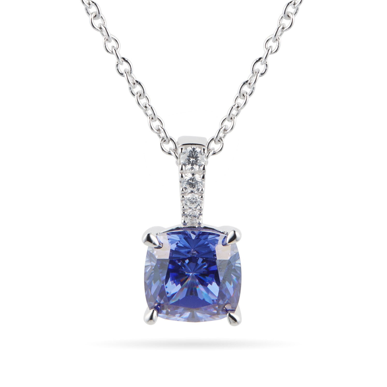 Goldsmiths Silver Blue Cubic Zirconia Cushion Pendant