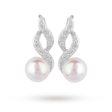 Goldsmiths Silver Fresh Water Pearl and Cubic Zirconia Swoop Drop Earrings