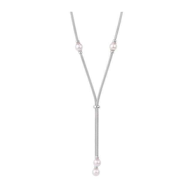 Goldsmiths Silver 8mm Fresh Water Pearl Mesh Necklace